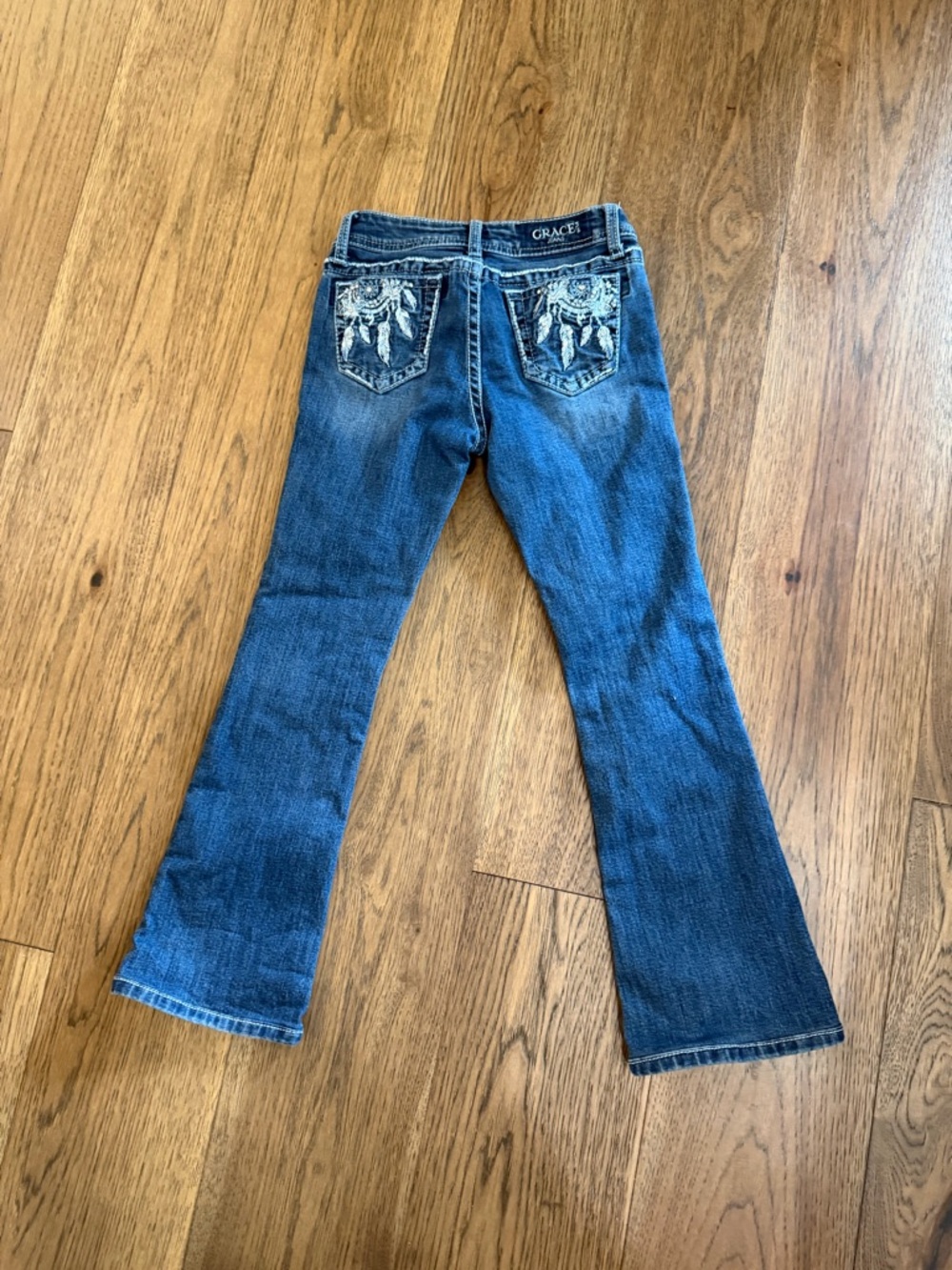 Grace Blue Embroidered Pocket Flare Jeans